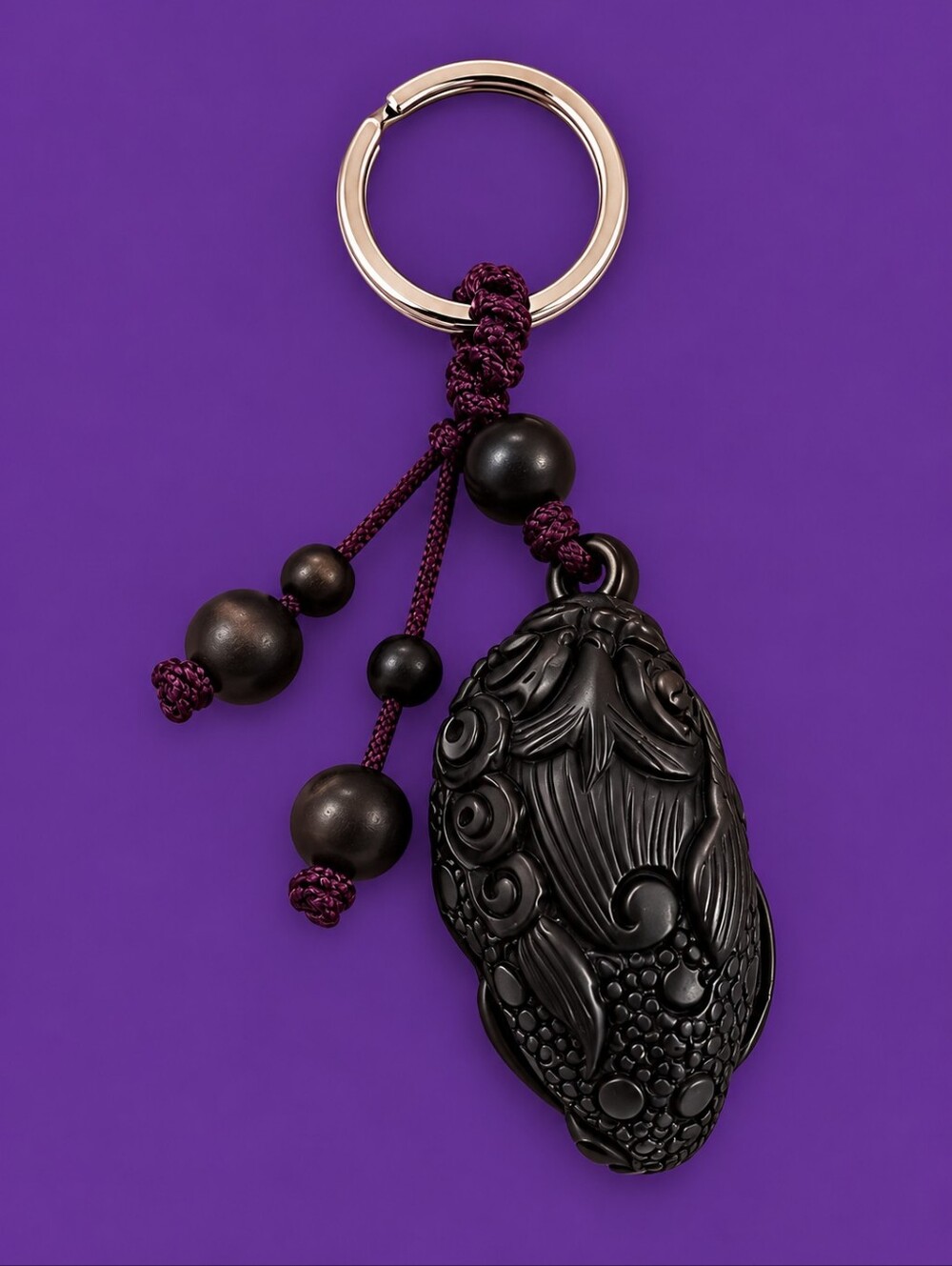 Carved Chinese Feng Shui Pixiu Fortune Amulet Key Chain